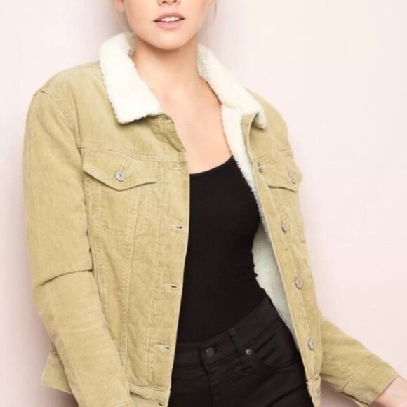 John Galt Brandy Melville Tan Cream Sherpa-Lined Jacket | One-Size S/M - Picture 1 of 11